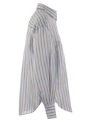 Brunello Cucinelli Sparkling Stripe Cotton Silk Poplin Shirt With Necklace