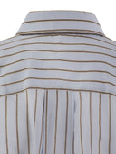 Brunello Cucinelli Sparkling Stripe Cotton Silk Poplin Shirt With Necklace