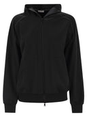 Brunello Cucinelli Lightweight Stretch Cotton Fleece Topwear With Zip, Hood And Shiny Trims