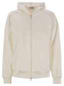 Brunello Cucinelli Lightweight Stretch Cotton Fleece Topwear With Zip, Hood And Shiny Trims