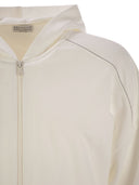 Brunello Cucinelli Lightweight Stretch Cotton Fleece Topwear With Zip, Hood And Shiny Trims