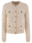 Elisabetta Franchi Bouclé Wool Cardigan mit technischen Segel -Stofftaschen
