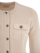 Elisabetta Franchi Bouclé Wool Cardigan mit technischen Segel -Stofftaschen
