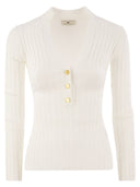 Elisabetta franchi geribbeld viscose trui met knoopsplacket