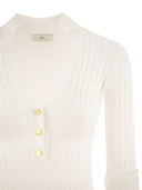 Elisabetta franchi geribbeld viscose trui met knoopsplacket