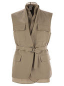 Brunello Cucinelli Cotton And Linen Cover Gilet With Detachable Organza Insert And Necklace
