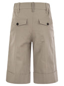 Brunello Cucinelli Sartorial Long Bermuda Shorts In Cotton And Linen Cover Up With Necklace