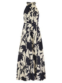 Brunello Cucinelli Halterneck Cotton Poplin Ramage Print Halterneck Dress With Necklace