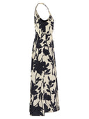 Brunello Cucinelli Halterneck Cotton Poplin Ramage Print Halterneck Dress With Necklace
