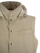 Giacca senza maniche Brunello Cucinelli in flanella di lana di membrana con cappuccio staccabile