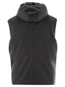 Brunello Cucinelli Sleeveless Down Jacket In Membraned Wool Flannel With Detachable Hood