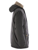 Brunello Cucinelli Membranated Wool Flannel Parka Down Jacket With Hood And Shearling Insert