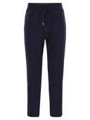 Brunello Cucinelli Double Pinstripe Fleece Trousers In Cotton, Cashmere And Silk
