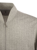 Brunello Cucinelli Double Pinstripe Fleece Topwear In Cotton, Cashmere And Silk With Zip