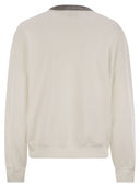 Brunello Cucinelli Smooth Cotton Fleece Topwear med Ribbed Collar Precious