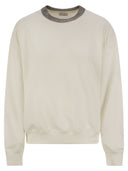 Brunello Cucinelli Smooth Cotton Fleece Topwear med Ribbed Collar Precious