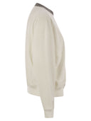 Brunello Cucinelli Smooth Cotton Fleece Topwear med Ribbed Collar Precious