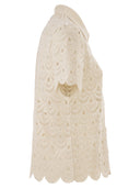 Mc2 Saint Barth Crochet Polo Cardigan With Sequins