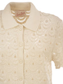 Mc2 Saint Barth Crochet Polo Cardigan With Sequins