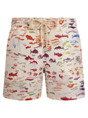 Vilebrequin Men’ Recycled Polyamide Swim Shorts With Multicolour Fish Print
