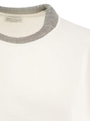 Brunello Cucinelli Smooth Cotton Fleece Topwear With Ribbed Collar Precious