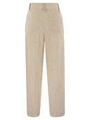 Brunello Cucinelli Striped Canvas Trousers In Viscose And Comfort Cotton With Necklace