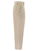 Brunello Cucinelli Striped Canvas Trousers In Viscose And Comfort Cotton With Necklace