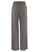 Brunello Cucinelli Loose Flared Trousers In Virgin Wool Mouliné Pinstripe With Beadwork