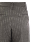 Brunello Cucinelli Loose Flared Trousers In Virgin Wool Mouliné Pinstripe With Beadwork