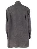 Brunello Cucinelli Lightweight Linen Canvas Shirt With Press Studs And Shiny Tab