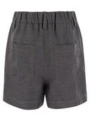 Brunello Cucinelli Lessivé Linen Canvas Five Pocket Shorts With Shiny Tab