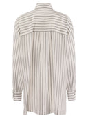 Brunello Cucinelli Cotton Silk Organza Stripe Shirt With Shiny Tab