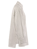 Brunello Cucinelli Cotton Silk Organza Stripe Shirt With Shiny Tab