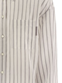 Brunello Cucinelli Cotton Silk Organza Stripe Shirt With Shiny Tab