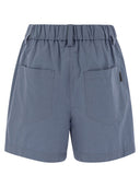 Brunello Cucinelli Five Pocket Shorts In Lightweight Wrinkled Cotton Poplin With Shiny Tab