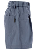 Brunello Cucinelli Five Pocket Shorts In Lightweight Wrinkled Cotton Poplin With Shiny Tab