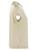 Brunello Cucinelli Stretch Silk Satin T Shirt With Necklace
