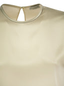 Brunello Cucinelli Stretch Silk Satin T Shirt With Necklace