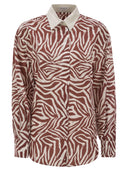 Brunello Cucinelli Cotton og Silk Ethnic Print Poplin Shirt