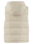 Brunello Cucinelli Sleeveless Nylon Down Jacket With Hood And Shiny Trim