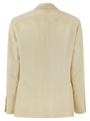Brunello Cucinelli Linen, Silk, Wool And Cotton Diagonal Deconstructed Jacket With Fancy Stripes