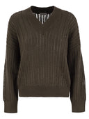 Brunello Cucinelli Cotton Rib Openwork Sweater With Moniline