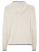 Brunello Cucinelli Perforated Rib Cotton Knit Topwear With Hood And Necklace