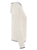 Brunello Cucinelli Perforated Rib Cotton Knit Topwear With Hood And Necklace