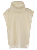 Brunello Cucinelli Double Knit Wool And Cashmere Poncho With Hood And Fringes