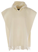 Brunello Cucinelli Double Knit Wool And Cashmere Poncho With Hood And Fringes
