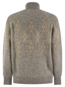 Brunello Cucinelli Geometric Jacquard Turtleneck Sweater In Alpaca, Cotton And Wool