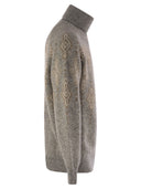 Brunello Cucinelli Geometric Jacquard Turtleneck Sweater In Alpaca, Cotton And Wool