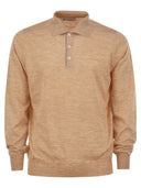 Brunello Cucinelli lett kashmir, silke og linstrikket polo skjorte