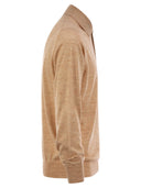 Brunello Cucinelli lett kashmir, silke og linstrikket polo skjorte